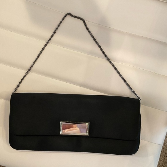 Aldo black satin large clutch with mirror detail. Smoke silver chain - Picture 9 of 10